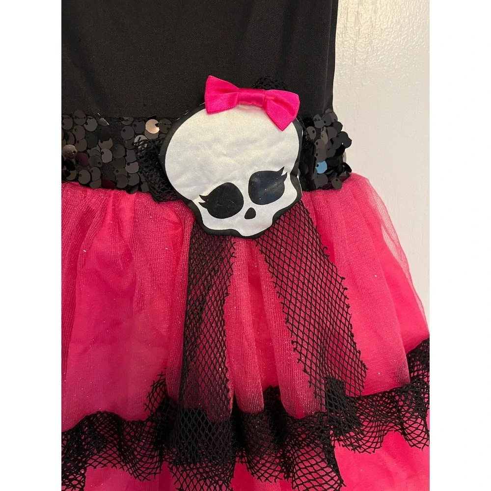 Monster High Halloween Costume Dress Kids Pink Black Skull Tulle Sequin M 8-10